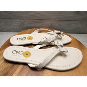 GBG Los Angeles Women's White Flipflop Faux Braided Leather Thong Sandal Sz 8